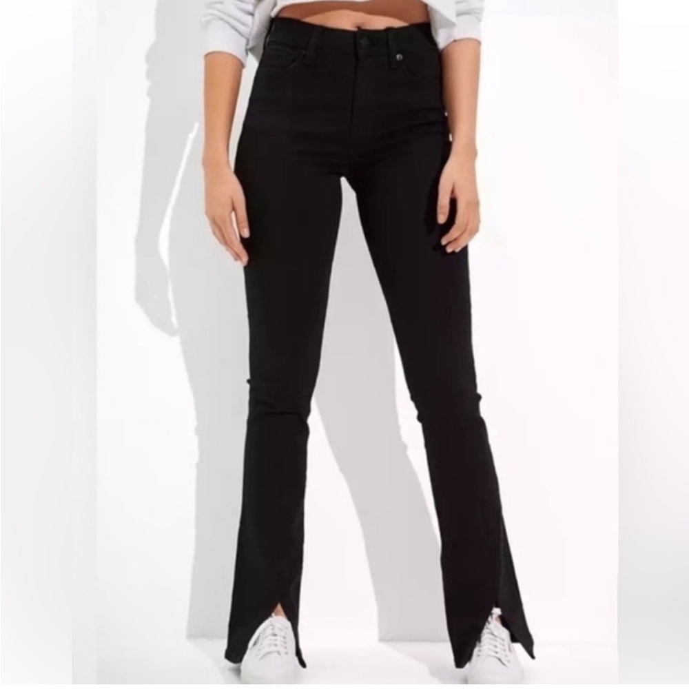 American Eagle High-Rise Skinny Kick‎ Jeans with Split Hem in Black 20